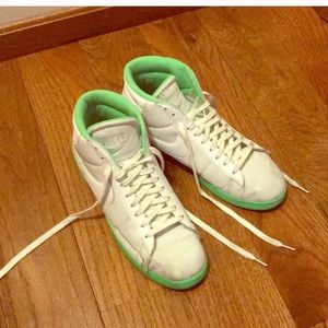 White and Green Nike High Tops